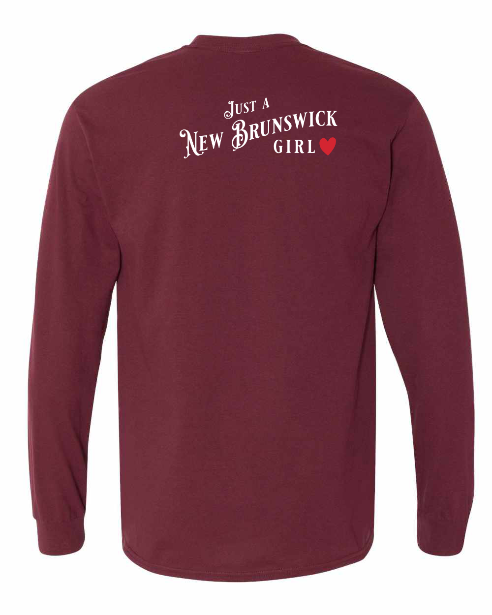 Just a NB Girl Red Heart Left Chest and Back Long Sleeve Tee - Unisex