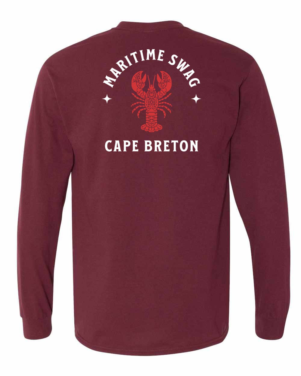 Maritime Swag Cape Breton Mandala Red Lobster Left Chest and Back Long Sleeve Tee