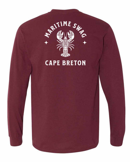 Maritime Swag Cape Breton Mandala white Lobster Left Chest and Back Long Sleeve Tee