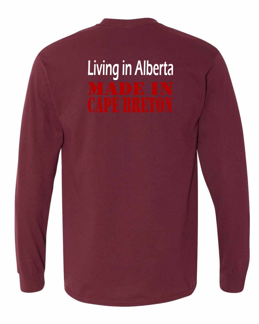 Living Alberta Made in Cape Breton Left Chest and Back Long Sleeve Tee