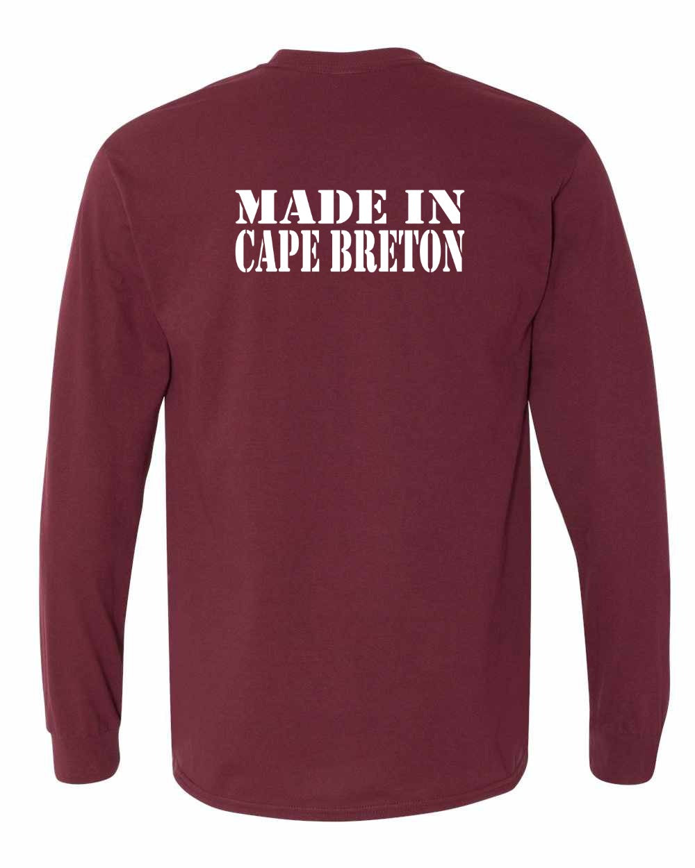 Made In Cape Breton White Left Chest and Back Long Sleeve Tee