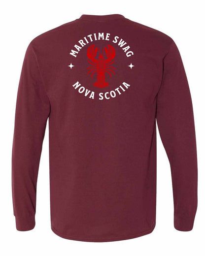 Maritime Swag Nova Scotia Mandala Red Lobster Left Chest and Back Long Sleeve Tee