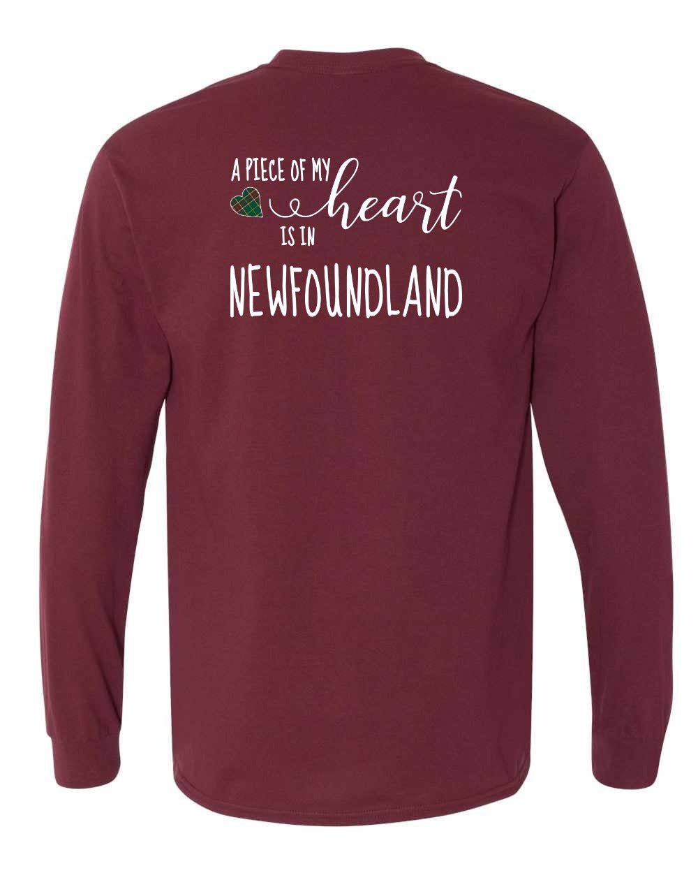 A piece of My heart in NFLD Tartan Heart Left Chest and Back Long Sleeve - Unisex