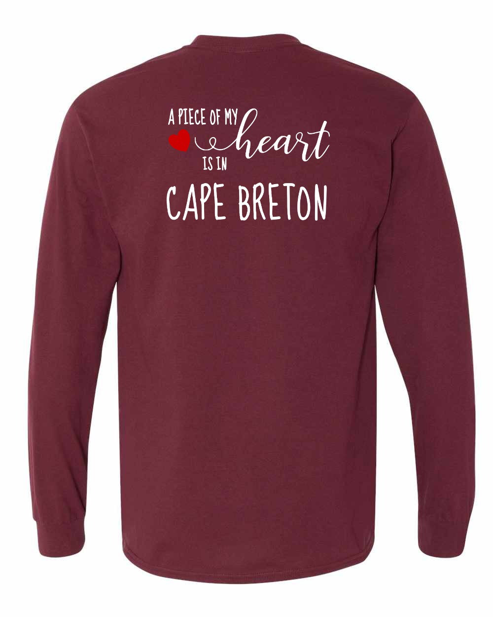 A piece of My heart in Cape Breton (Red Heart) Left Chest and Back Long Sleeve Tee