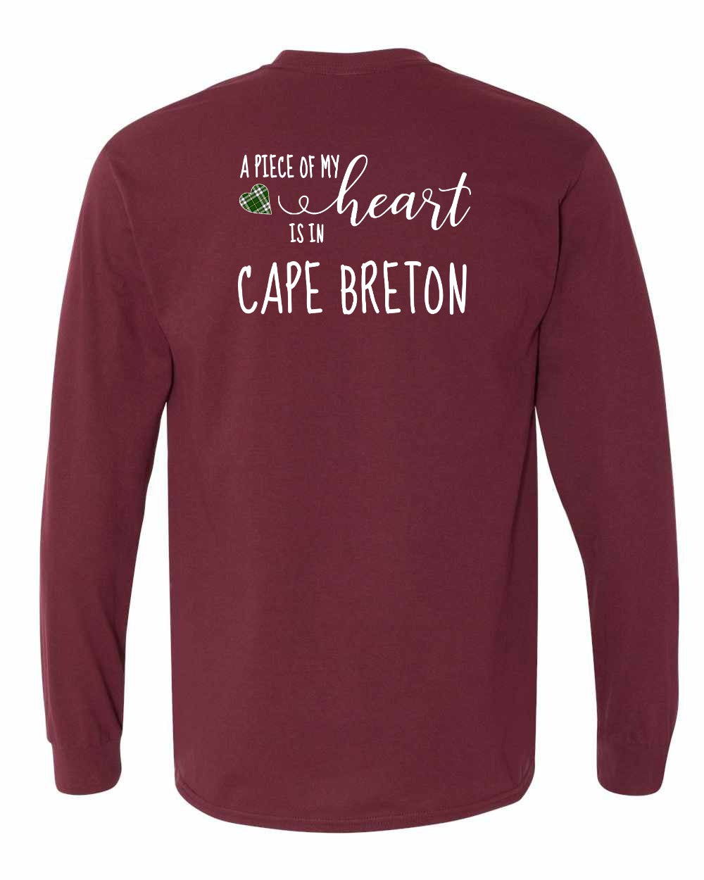 A piece of My heart in Cape Breton (Tartan Heart) Left Chest and Back Long Sleeve Tee