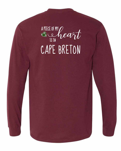 A piece of My heart in Cape Breton (Tartan Heart) Left Chest and Back Long Sleeve Tee