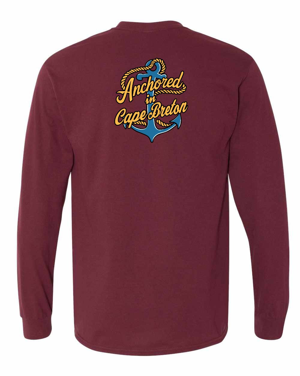 Anchored in Cape Breton (New Design) Left Chest and Back Long Sleeve Tee