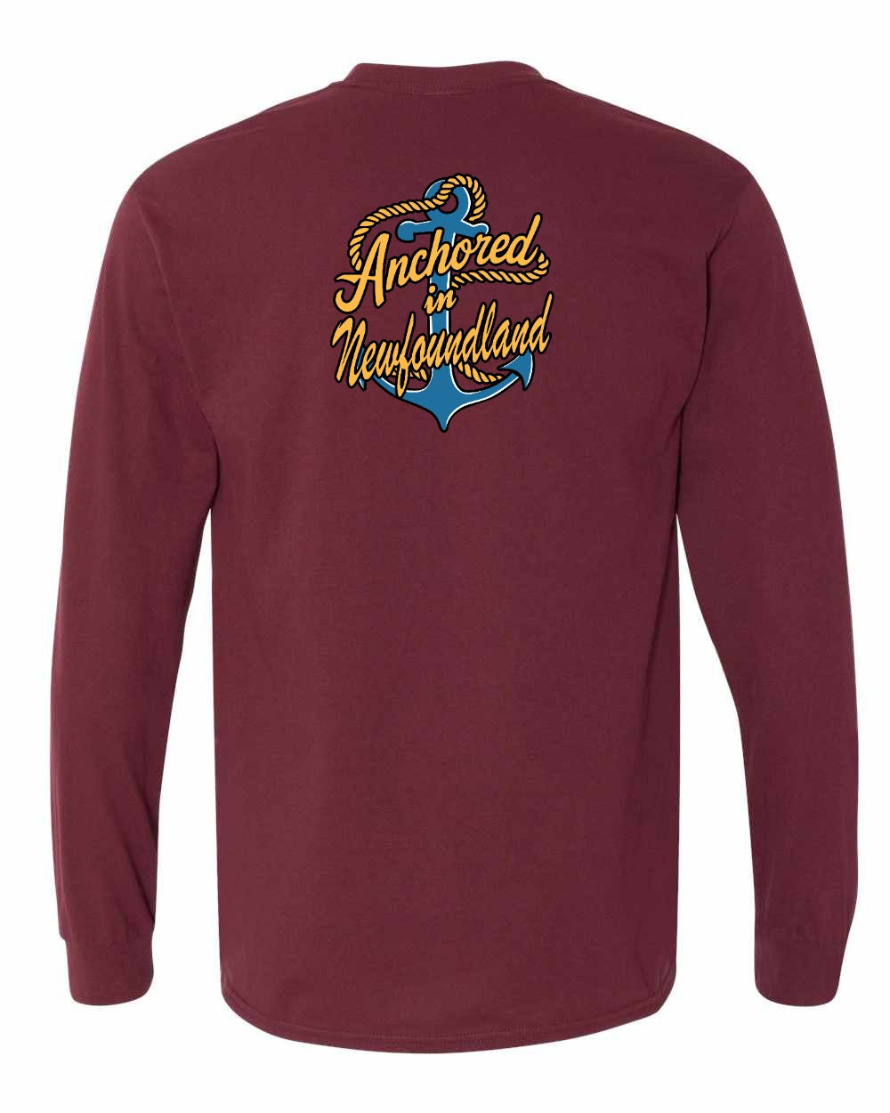Anchored in Newfoundland (New Design) Left Chest and Back Long Sleeve