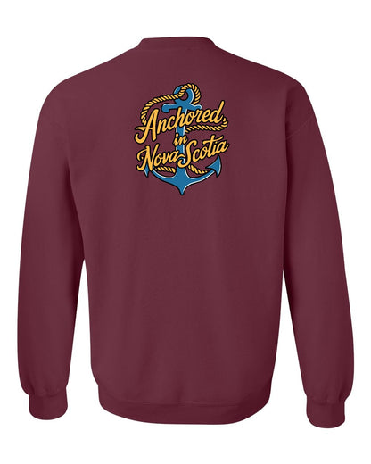 Anchored in Nova Scotia (New Design) Left Chest and Back crew-neck