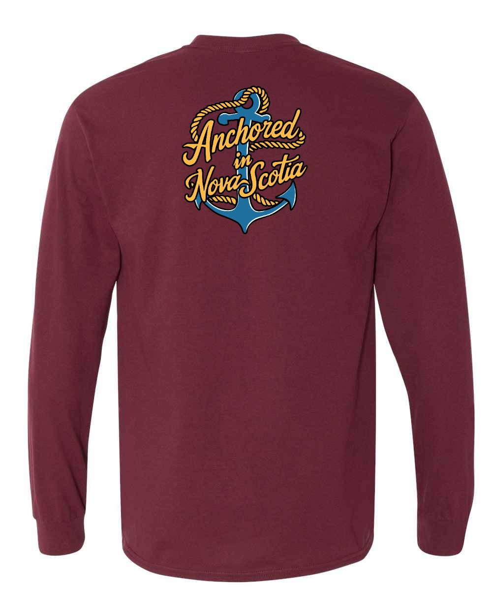 Anchored in Nova Scotia (New Design) Left Chest and Back Long Sleeve Tee