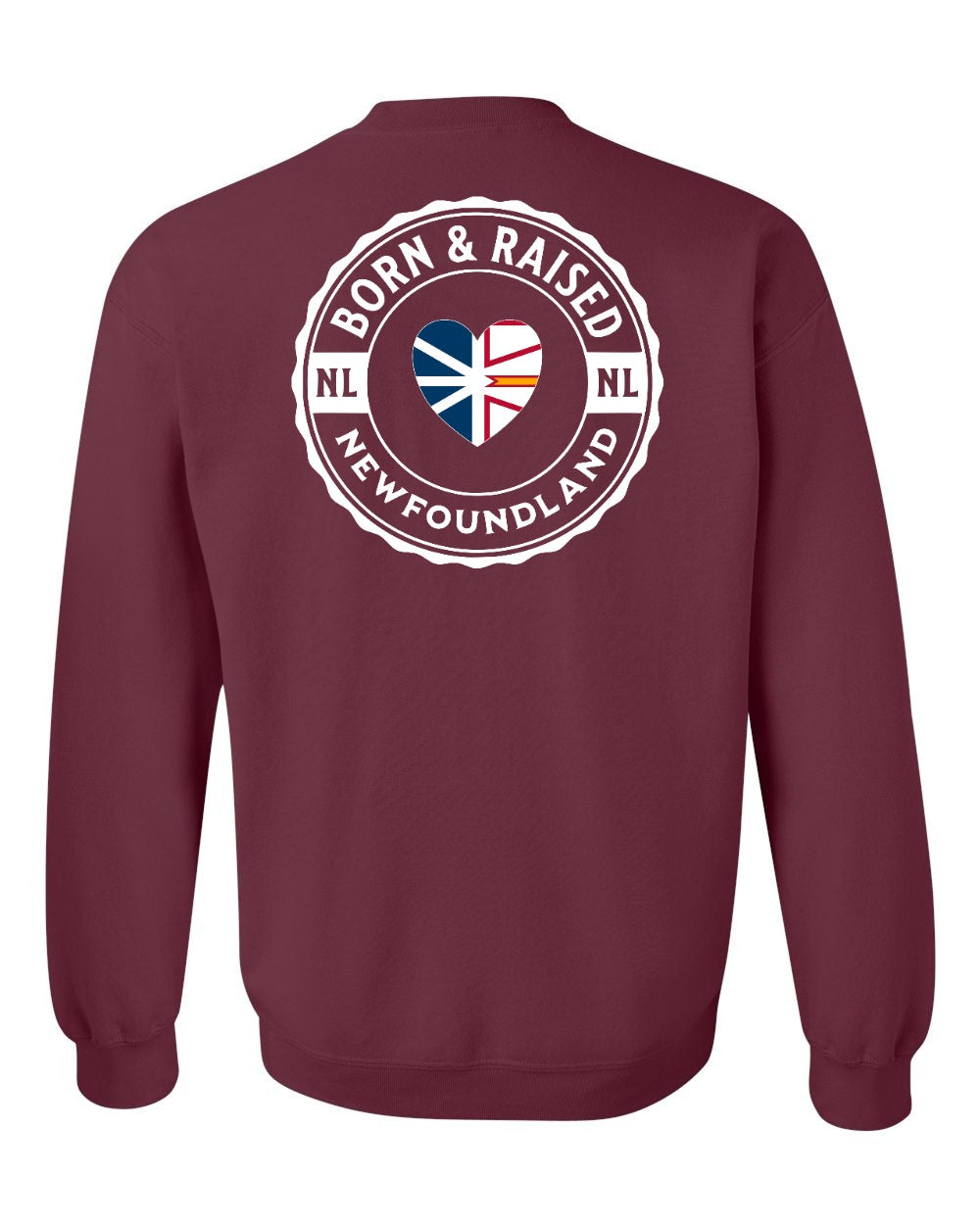 Born and Raised NFLD Heart Flag Left Chest & Back Crewneck Sweatshirt - Unisex