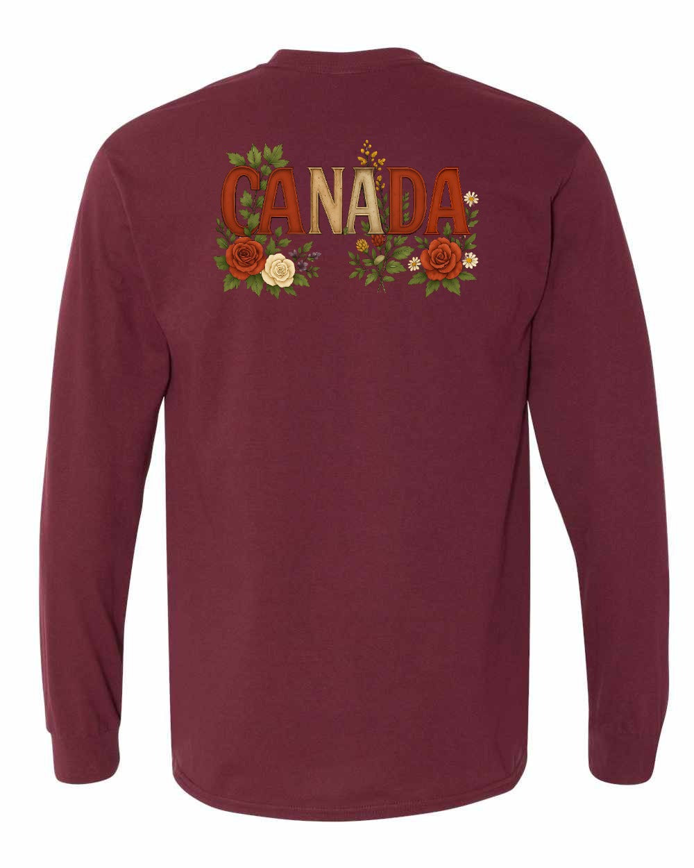 Canada Flowers Left Chest and Back Long Sleeve - Gildan Canada (sewn Internationally) - Unisex