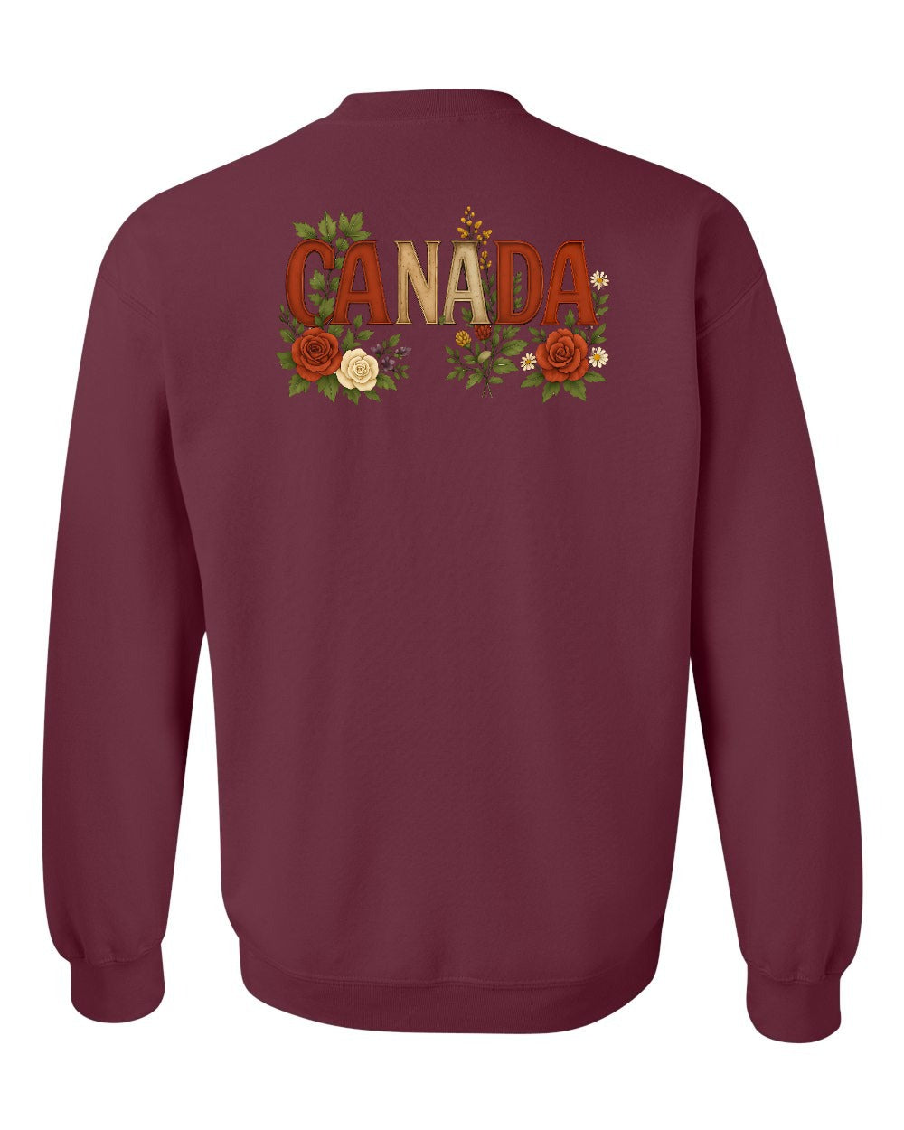Canada Flowers Left Chest and Back Crewneck Sweatshirt - Gildan Canada (sewn Internationally) - Unisex
