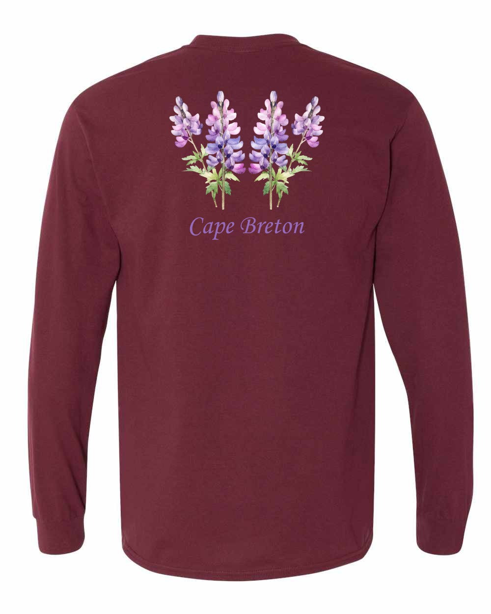 Cape Breton Lupin Left Chest and Back Long Sleeve Tee