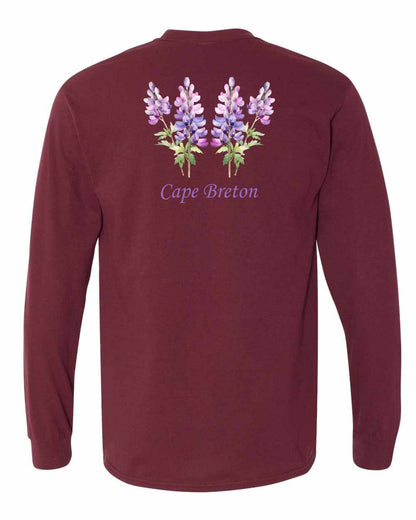 Cape Breton Lupin Left Chest and Back Long Sleeve Tee