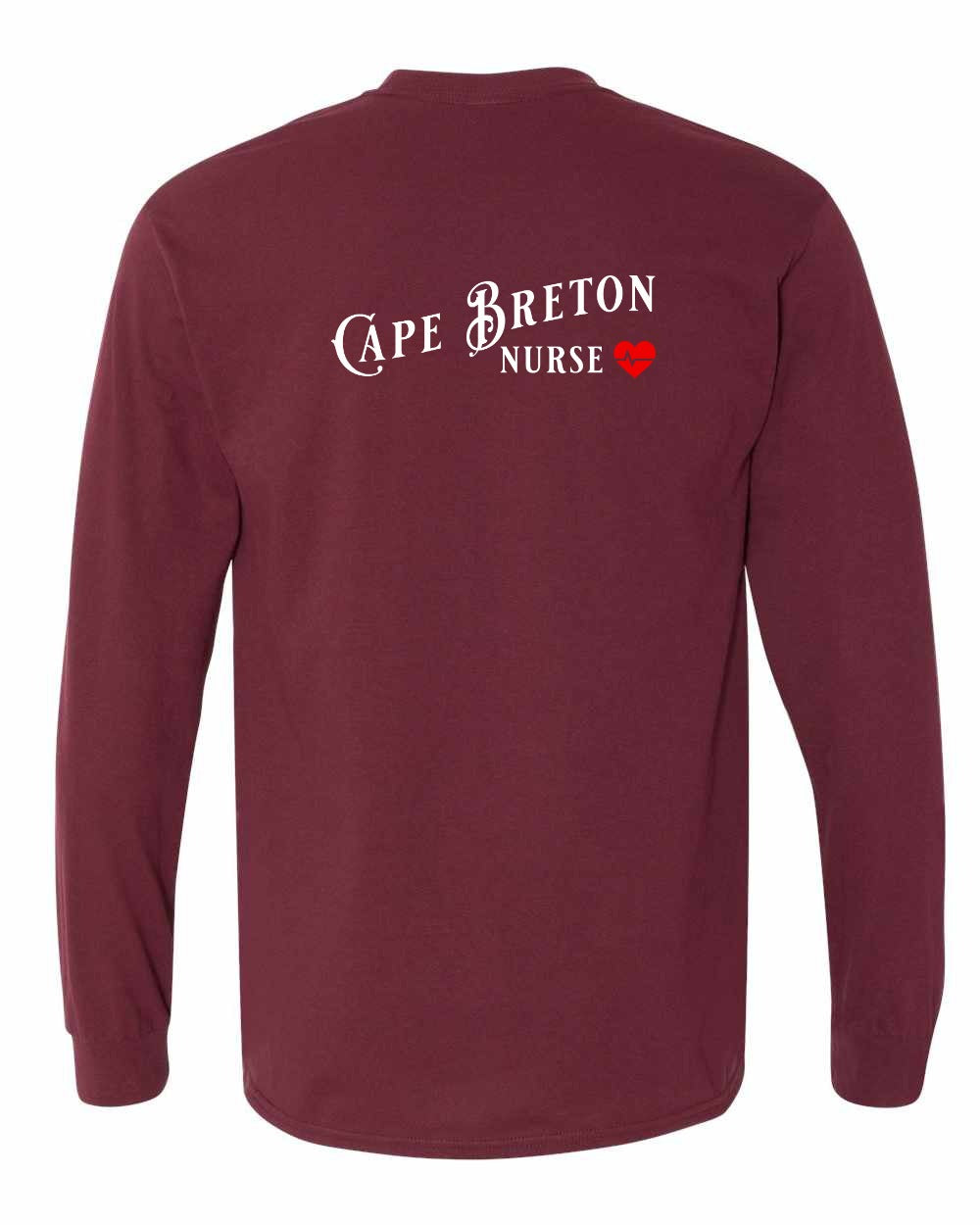 Cape Breton Nurse Left Chest and Back Long Sleeve Tee