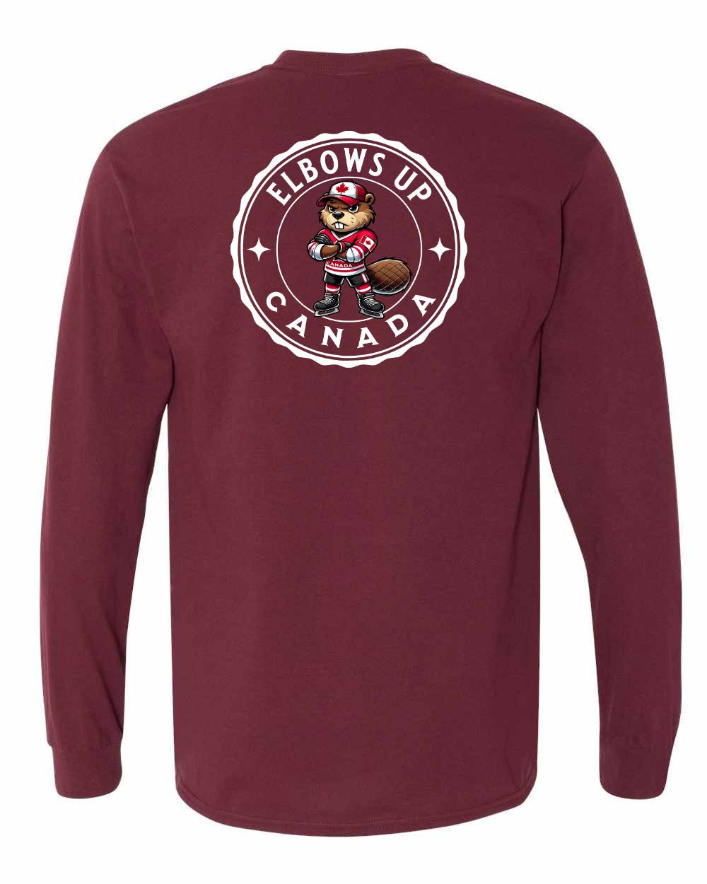 Elbows up Beaver Left Chest and Back Long Sleeve - Gildan Canada (sewn Internationally) - Unisex