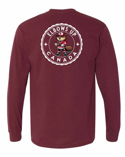 Elbows up Beaver Left Chest and Back Long Sleeve