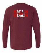 Made in Canada Flag Background Left Chest and Back Long Sleeve - Gildan Canada (sewn Internationally) - Unisex