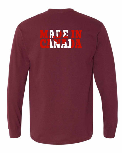 Made in Canada Flag Background Left Chest and Back Long Sleeve
