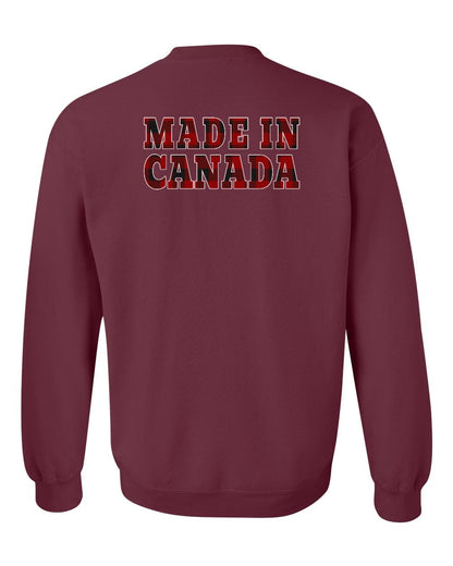 Made in Canada Plaid Background Left Chest and Back Crewneck