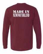 Made In NFLD ( White Lettering) Left Chest and Back Long Sleeve - Unisex