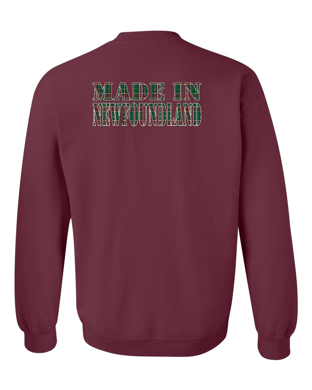 Made In NFLD ( Tartan Lettering) Left Chest and Back Crewneck Sweatshirt - Unisex