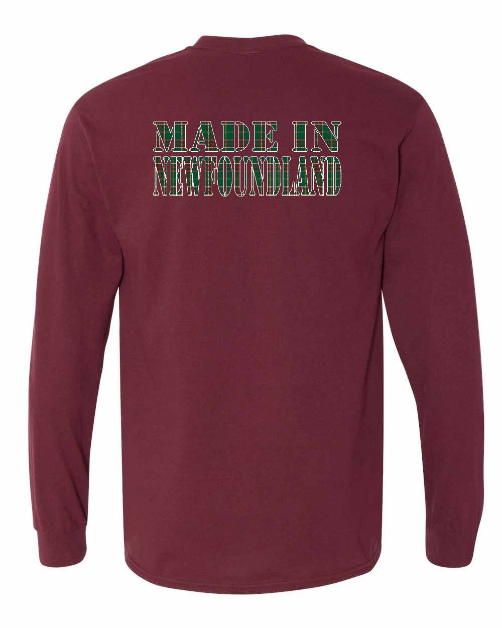 Made In Newfoundland ( Tartan Lettering) Left Chest and Back Long Sleeve
