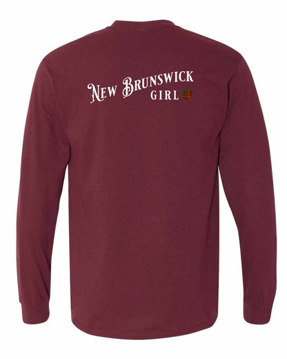 New Brunswick Girl Tartan heart Left Chest and Back Long Sleeve Tee
