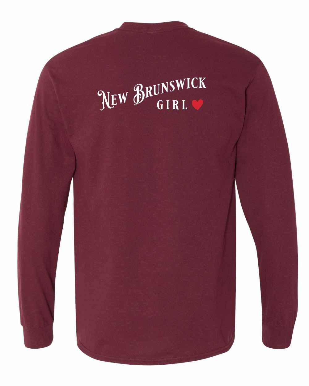 New Brunswick Girl Red Heart Left Chest and Back Long Sleeve Tee
