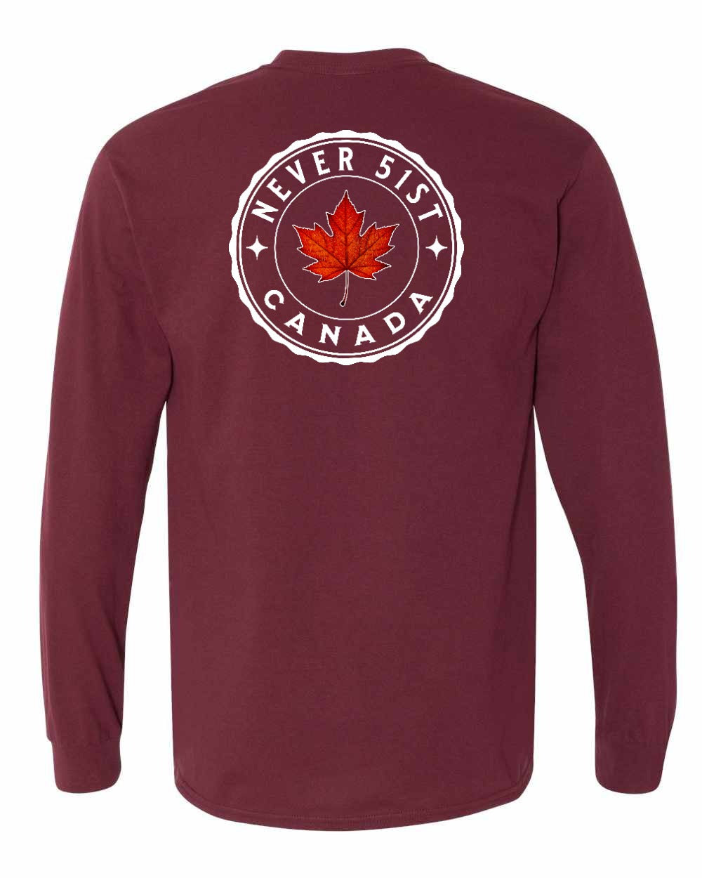 Never 51st Leaf Left Chest and Back Long Sleeve - Gildan Canada (sewn Internationally) - Unisex