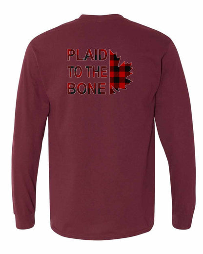 Plaid to the Bone Stacked Leaf Left Chest and Back Long Sleeve