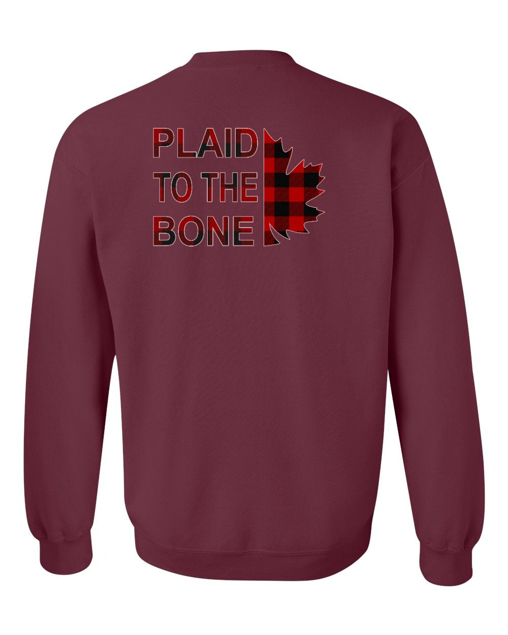 Plaid to the Bone Stacked Leaf Left Chest and Back Crewneck