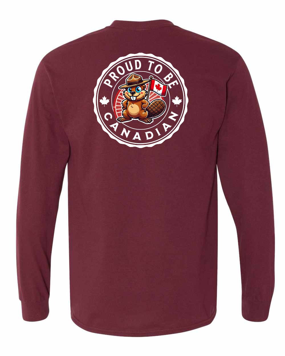 Proud to be Canadian Beaver Left Chest and Back Long Sleeve - Gildan Canada (sewn Internationally) - Unisex
