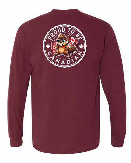 Proud to be Canadian Beaver Left Chest and Back Long Sleeve