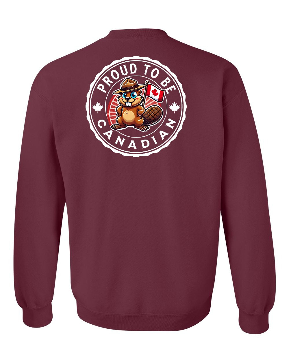 Proud to be Canadian Beaver Left Chest and Back Crewneck Sweatshirt - Gildan Canada (sewn Internationally) - Unisex