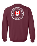 Proud to be Canadian Heart Flag Left Chest and Back Crewneck Sweatshirt - Gildan Canada (sewn Internationally) - Unisex