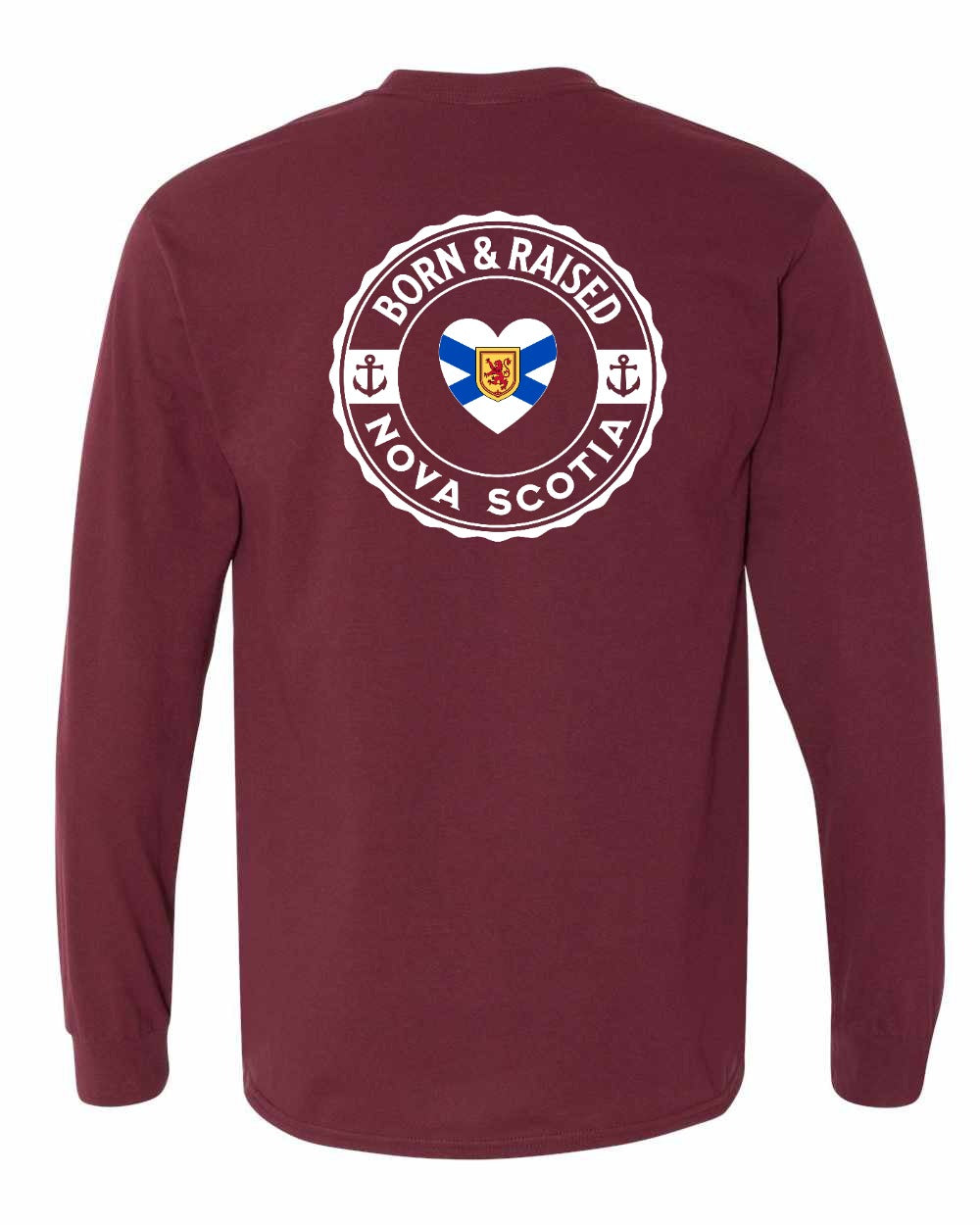 Born and Raised NS Heart Flag Left Chest & Back Long Sleeve Tee - Unisex