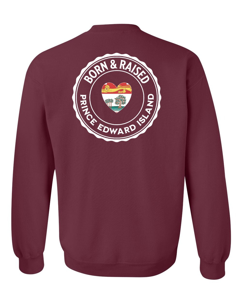 Born and Raised PEI Heart Flag Left Chest & Back Crewneck Sweatshirt - Unisex