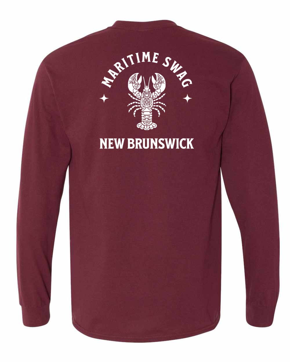 Maritime Swag New Brunswick Mandala white Lobster Left Chest and Back Long Sleeve Tee