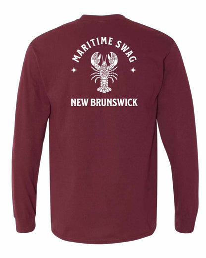 Maritime Swag New Brunswick Mandala white Lobster Left Chest and Back Long Sleeve Tee