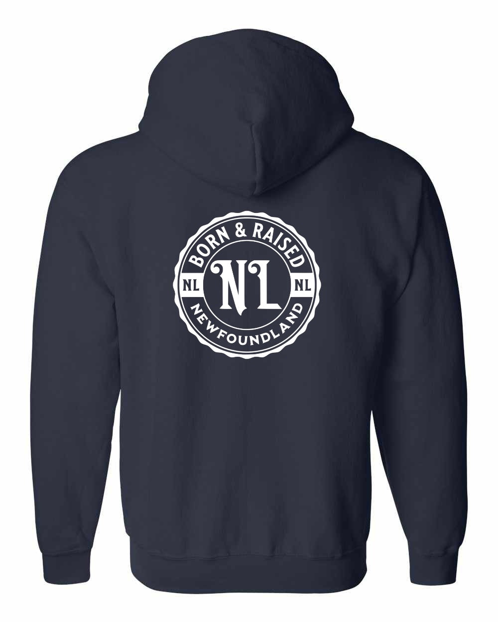 Born & Raised NFLD Left Chest And Back Zip Hoodie - Unisex