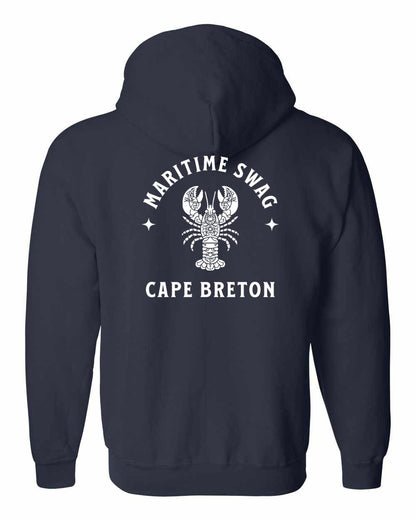 Maritime Swag Cape Breton Mandala white Lobster Left Chest and Back Zip Hoodie