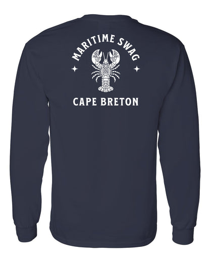 Maritime Swag Cape Breton Mandala white Lobster Left Chest and Back Long Sleeve Tee
