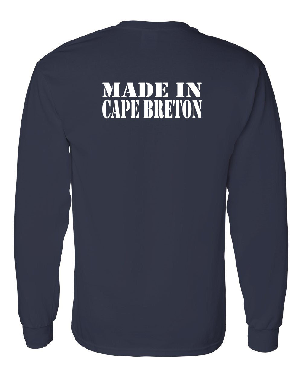 Made In Cape Breton White Left Chest and Back Long Sleeve Tee