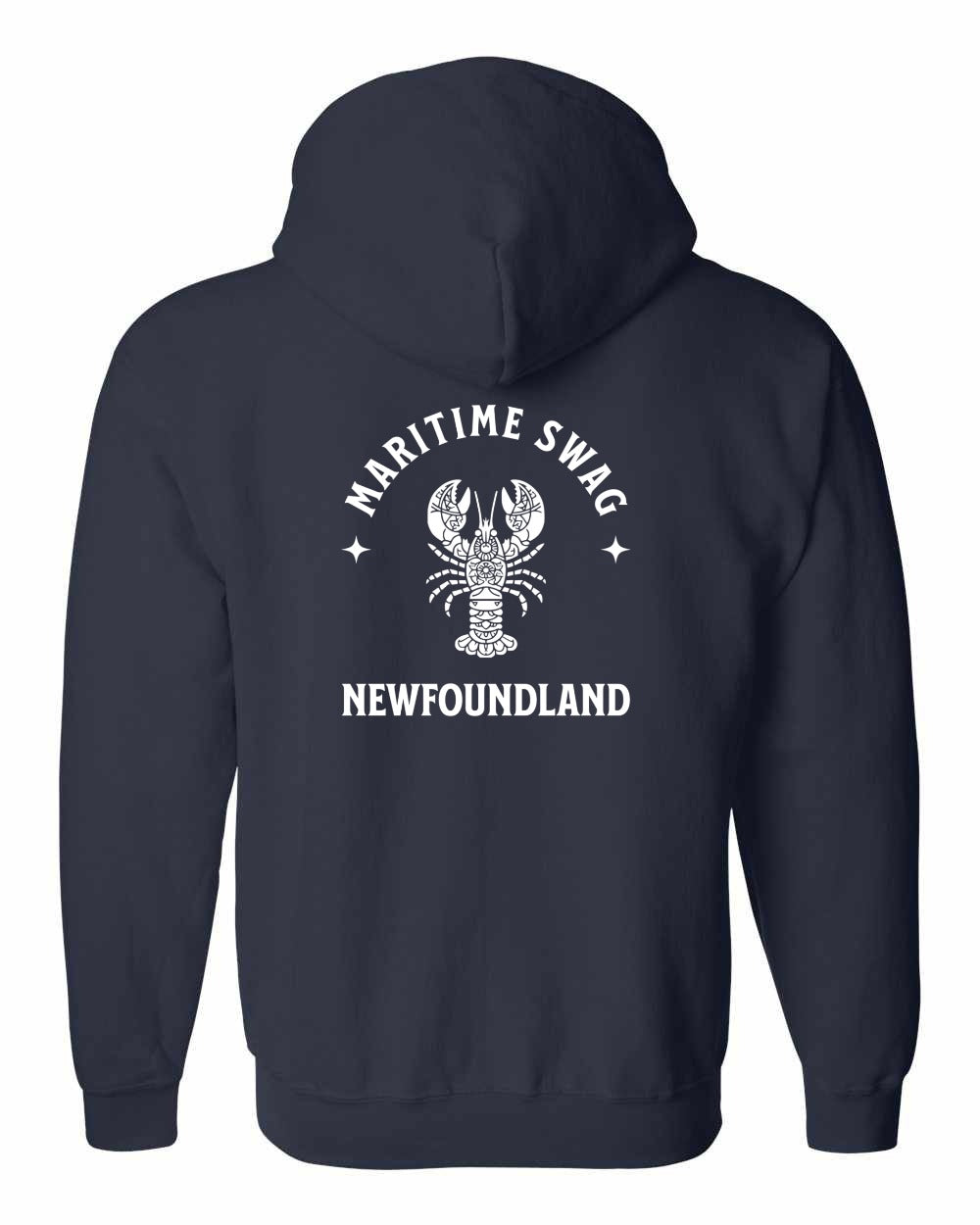 Maritime Swag NFLD Mandala white Lobster Left Chest and Back Zip Hoodie - Unisex