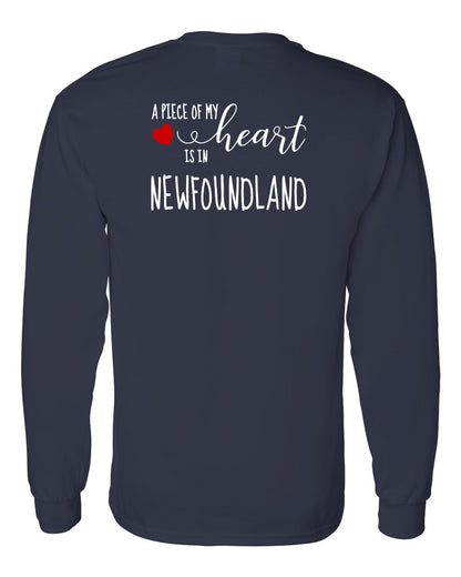 A piece of My heart in Newfoundland (Red Heart) Left Chest and Back Long Sleeve