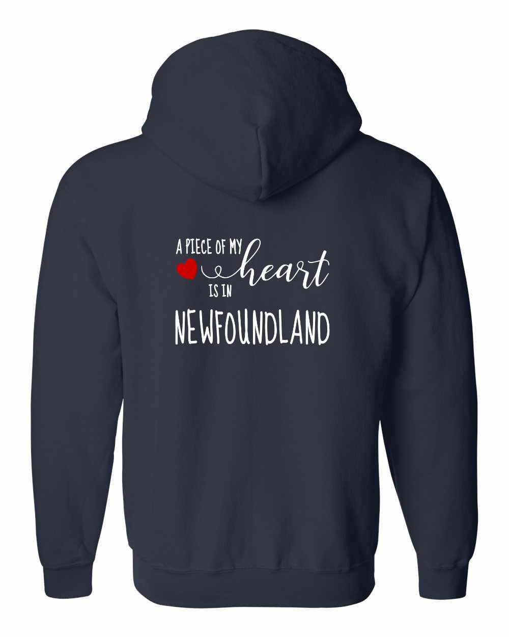 A piece of My heart in NFLD (Red Heart) Left Chest and Back Zip Hoodie - Unisex
