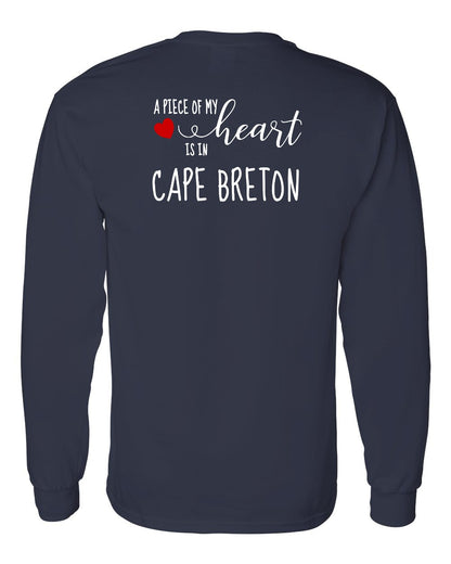 A piece of My heart in Cape Breton (Red Heart) Left Chest and Back Long Sleeve Tee