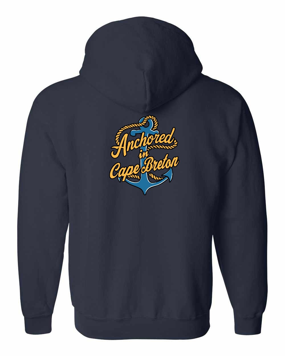 Anchored in Cape Breton (New Design) Left Chest and Back Zip Hoodie